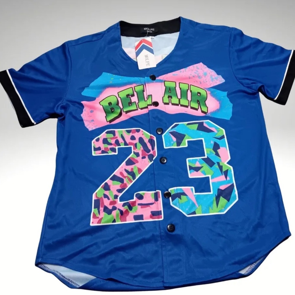 Molpe Men's 90s Fresh Prince of Bel-Air Blue Basketball Jersey -